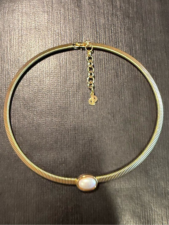 Dior Jewelry - Vintage Christian Dior Gold Tone Snake Chain Necklace w/ Faux Pearl Accent